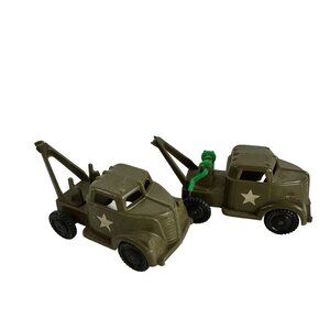Two Pyro Vintage Plastic Army Tow Trucks DAMAGED / MISSING PARTS